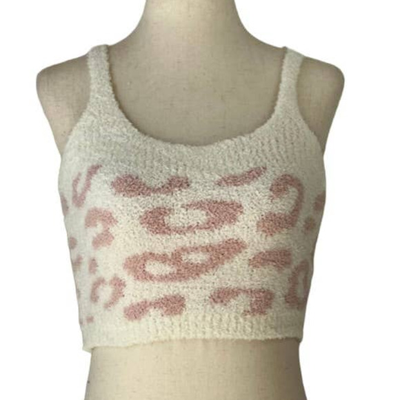 Tops - Solid Scoop Neck Crop Top in Pink Leopard